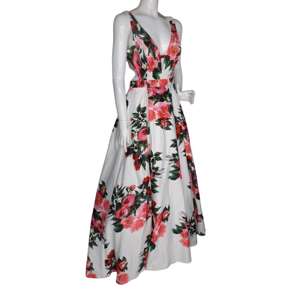 JVN BY JOVANI Gown/Dress, 8, White/Red-pink Roses, Side Cut out, Full Skirt - Picture 3 of 15